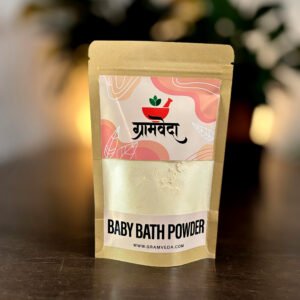 Gramveda-Ayurvedic-Baby-Bath-Powder-Front Baby Bath powder | Traditional Natural blend for Gentle Exfoliation & Nourished Skin | Gives baby a healthy skin for lifetime Naturally | For all Skin Types