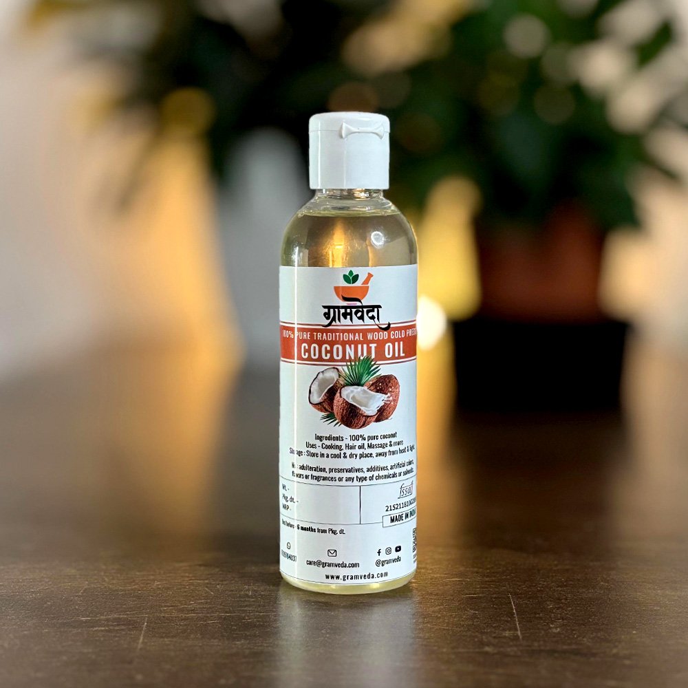 Wood pressed Coconut oil | 100% Pure | Unrefined | For Hair care, Skin care, Body lotion, Moisturizer, Body Massage, Oil Pulling, Make-up Remover, Cooking | Baby Care | Chemical-Free | Traditional Lakadi Ghana Oil